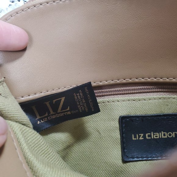 Liz Claiborne tan crossbody purse with light green fabric lining - Picture 6 of 15